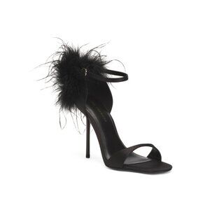 GOOD AMERICAN Black Feather Heeled Sandals
